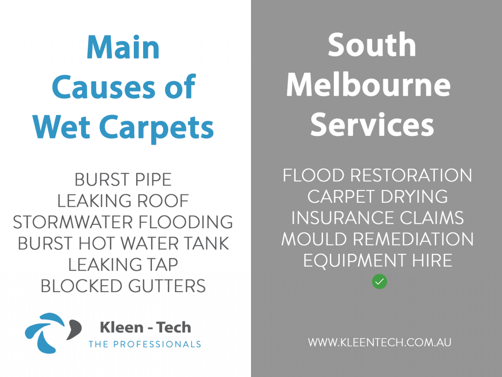 Causes of wet carpets in South Melbourne and services