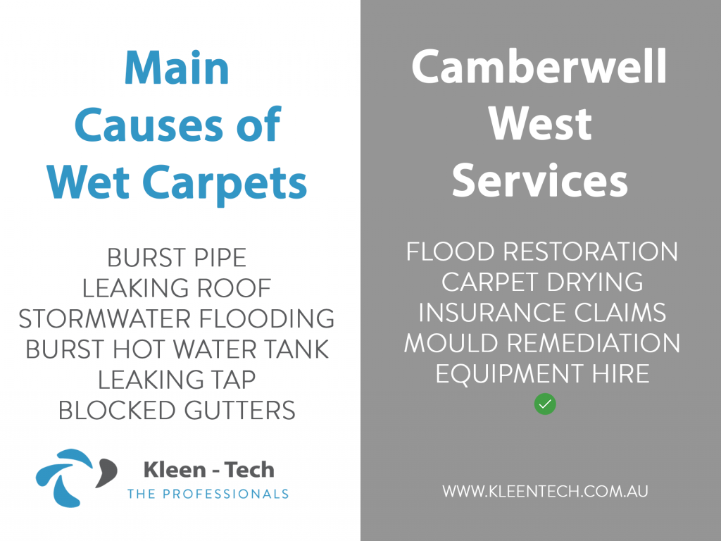 Causes of wet carpets Camberwell West Melbourne