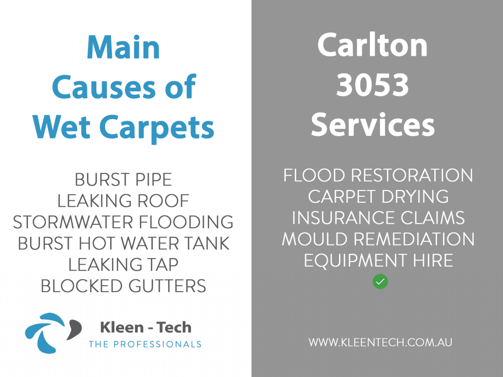 Causes of water damage to carpets in Carlton Melbourne