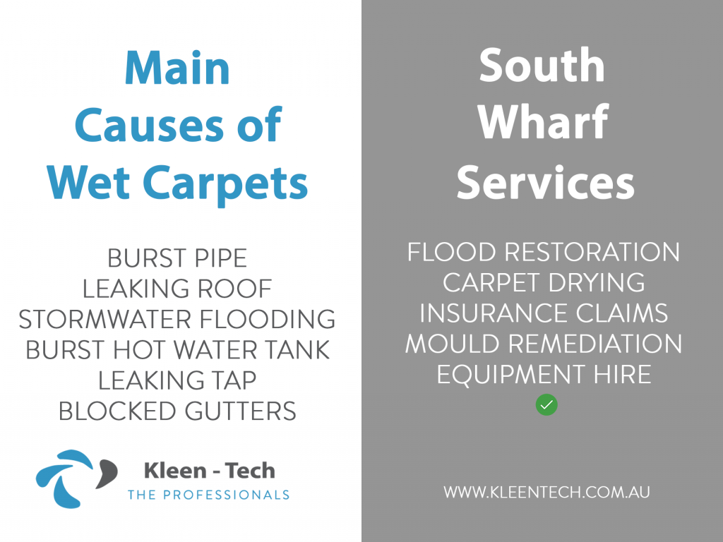 Wet carpet drying and structural drying in South Wharf Melbourne